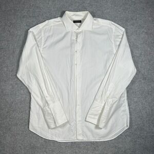 Canali Dress Shirt Mens XL 18 White Striped Made in Italy Luxury Formal Business